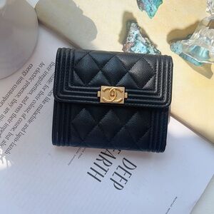 Chanel Boy Trifold Compact Wallet in Black Caviar